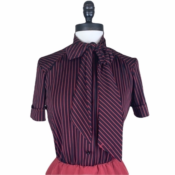 Vintage Dresses & Skirts - Vintage  pinstripe neck scarf dress